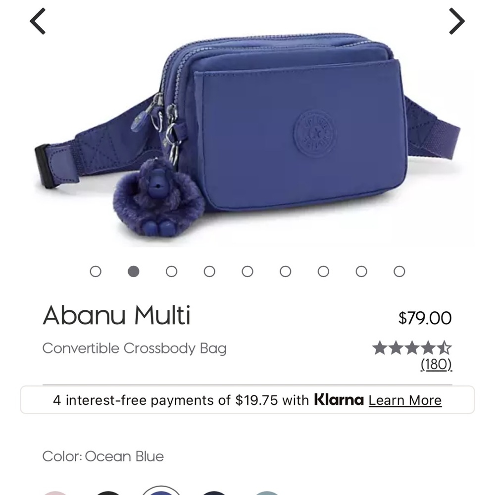 New and never used Kipling Abanu Multi Convertible Crossbody Nylon Bag - Blue